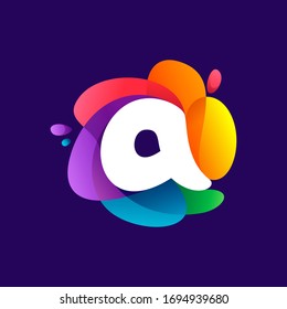 Letter A logo at colorful multicolor gradient splash. Perfect font for media labels, nightlife print, cartoon posters etc.
