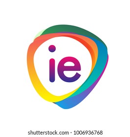 Letter IE logo with colorful splash background, letter combination logo design for creative industry, web, business and company.