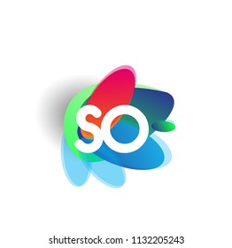 Letter SO logo with colorful splash background, letter combination logo design for creative industry, web, business and company.