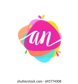 Letter AN logo with colorful splash background, letter combination logo design for creative industry, web, business and company.