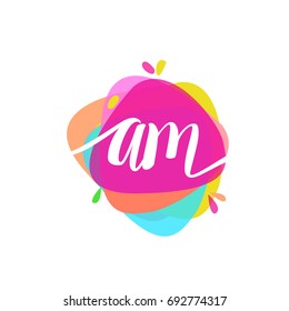Letter AM logo with colorful splash background, letter combination logo design for creative industry, web, business and company.