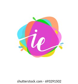 Letter IE logo with colorful splash background, letter combination logo design for creative industry, web, business and company.