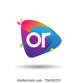 Letter OR logo with colorful splash background, letter combination logo design for creative industry, web, business and company.
