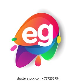 Letter EG logo with colorful splash background, letter combination logo design for creative industry, web, business and company
