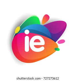 Letter IE logo with colorful splash background, letter combination logo design for creative industry, web, business and company.
