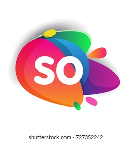 Letter SO logo with colorful splash background, letter combination logo design for creative industry, web, business and company.