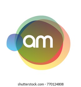 Letter AM logo with colorful splash background, letter combination logo design for creative industry, web, business and company.

