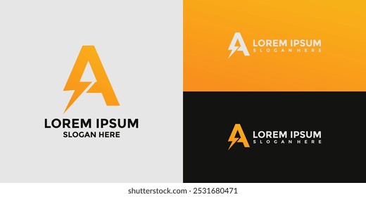 letra A combinação do logotipo com eletricidade