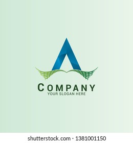 letter logo A combination of water wave vector design in blue and green