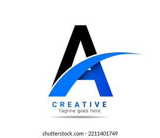 A letter logo for company brand identity, travel, logistic, business logo template. Initial blue color A letter alphabet logo