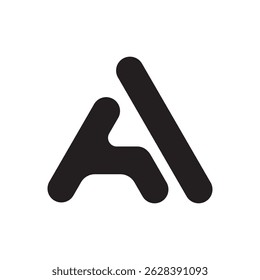 Letter A logo with concept curved in the side of an letter A vector in black .