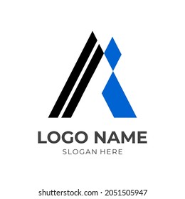 concepto de logotipo de letra A con un estilo de color azul y negro plano