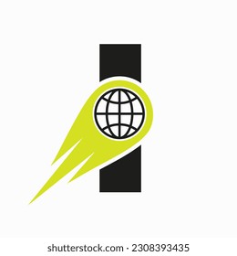 Concepto de logotipo de carta I con plantilla de vector de icono mundial 