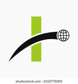 Concepto de logotipo de carta I con plantilla de vector de icono mundial