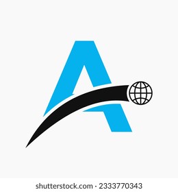 Letter A Logo Concept With Global World Icon Vector Template