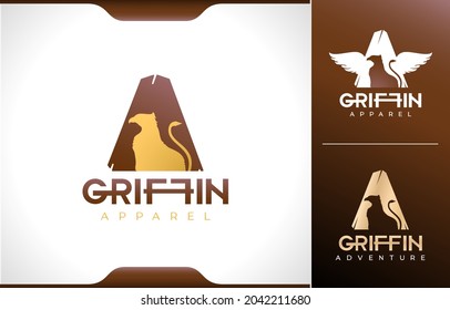 Letter A logo concept, Griffin Apparel or Griffin Adventure tag and label. Three variation design Colors, negative model, and elegant golds.  