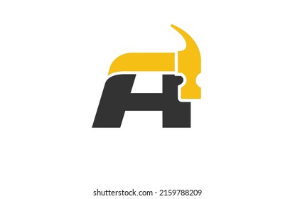 LETTER A logo construction vector for woodworking company. initial letter hammer template vector illustration for your brand.
