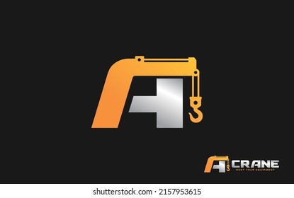 LETTER A logo crane for construction company. Heavy equipment template vector illustration for your brand.
