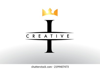 I Letter Logo with Creative Crown Design Icon and Golden Colors Vector Illustration