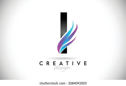 Letter I Logo with creative gradient swooshes. Creative elegant Letter I design with colorful blue purple Vector Icon. 