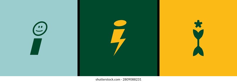 Letter I logo: creative I monogram and lettermark initial. Smiley lightning icon in modern alphabet branding style. Vector I letter design for identity and typography.