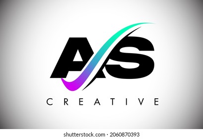 AS Letter Logo with Creative Swoosh Curved Line. AS Icon Vector with Bold Font and Vibrant Colors Illustration.