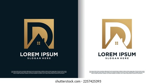 letter logo d with building building concept premium vector