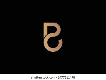 Letter logo D C, CD. Black background. Gold Logo. D C Gold Monogram. Line Logo.
