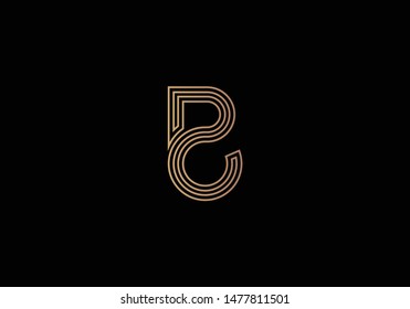 Letter logo D C, CD. Black background. Gold Logo. D C Gold Monogram. Line Logo.