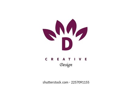 Letter logo D made of flowers in vector icon elegant style on white background