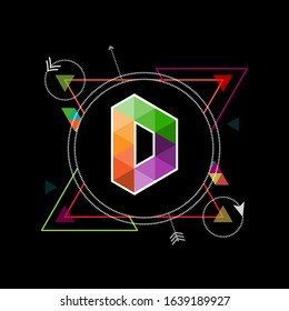 letter logo D. modern template. colorful texture. black back. for technology company logo icons, digital design and graphics.