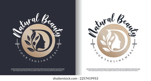 letter logo d with nature beauty concept design premium vector