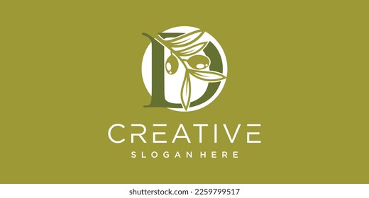 Letter logo D with olive branches illustration of green leaves Premium Vector