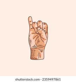I letter logo in a deaf-mute hand gesture alphabet. Hand drawn vector illustration isolated on brown background.