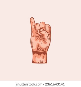 I letter logo in a deaf-mute hand gesture alphabet. Hand drawn vector illustration