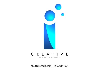I Letter Logo Design with 3D and Ribbon Effect and Dots. Colorful rounded Letter with Blue Gradient.