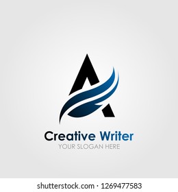 Letter A Logo Design with abstract feather quill symbol. vector illustration