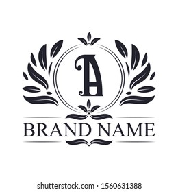 Letter A logo design. Alphabet A luxurious logo, vintage ornamental luxury logo design template.