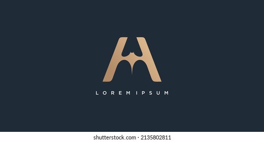 Letter A logo design with bat concept Premium Vector