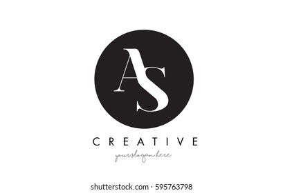 AS Letter Logo Design with Black Circle and Serif Font Vector Illustration.