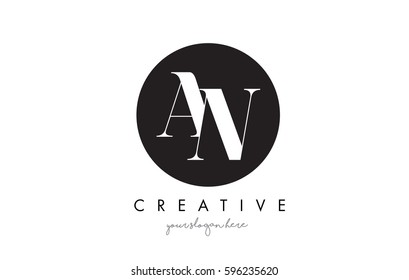 AN Letter Logo Design with Black Circle and Serif Font Vector Illustration.