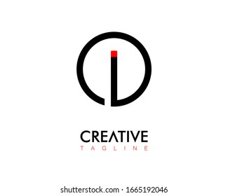 Letter I logo design. Black red logo leters icon in simple circle vector design