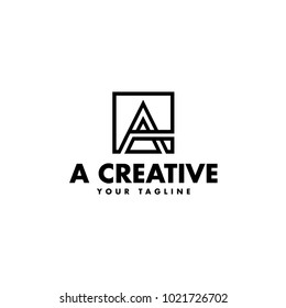 Letter A logo design black white enclosed in a square. Creative Overlapping logo template, emblem for Business Card