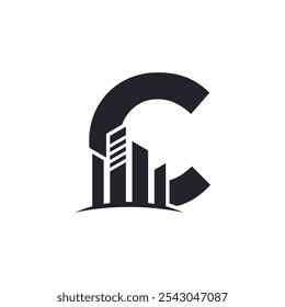 Letter logo design with building simple concept Premium Vector