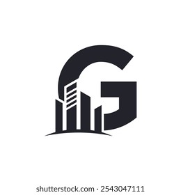 Projeto de logotipo de carta com construção conceito simples Premium Vetor