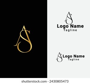 AS letter logo design. Business. Lettering. Icon. Gold. Black color. Luxury Sa logo design. Script. Finance. Modern As letter logo design.