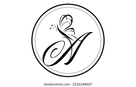 lettre Un design logo avec illustration papillon concept logo