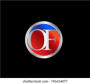 OF Letter logo Design in a circle. Blue Red and silver colored
