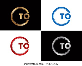 TO Letter logo Design in a circle. Blue Red and silver gold colored