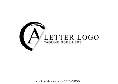 A letter logo design with circle and paper cut in black color.